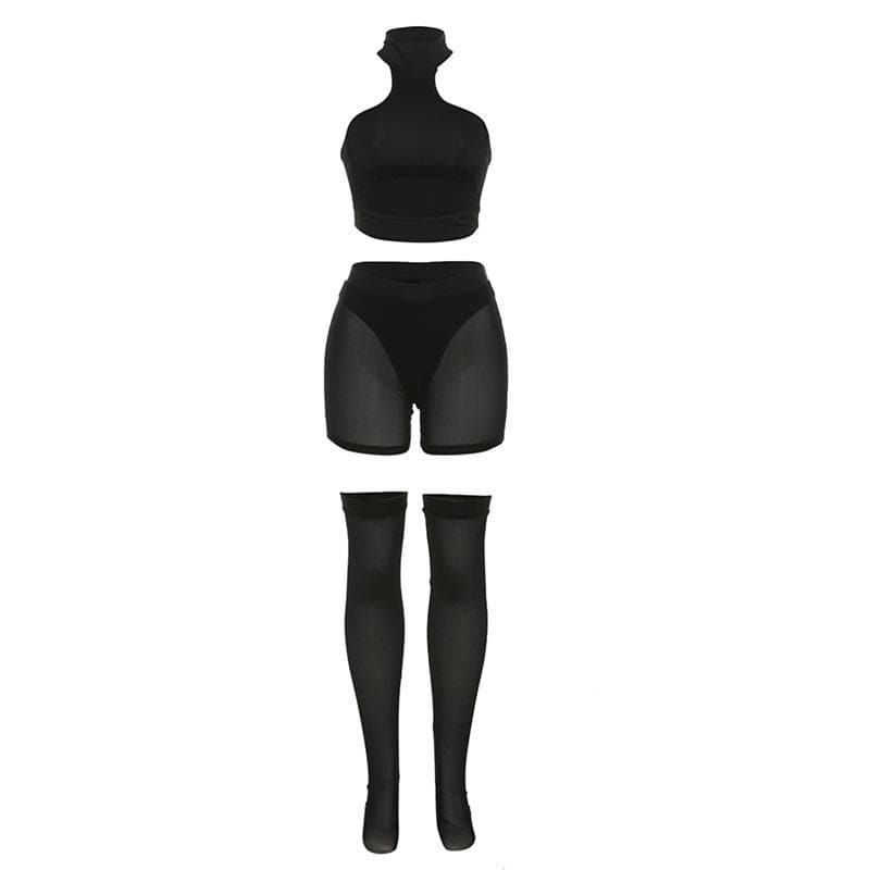 Halter hollow out solid backless pant set