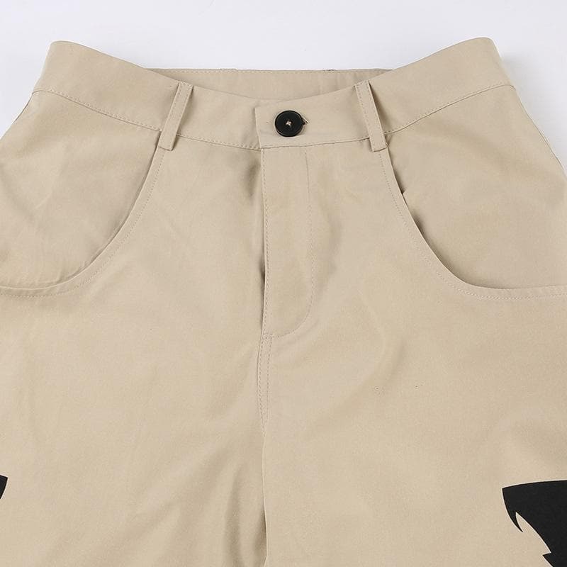 Abstract high rise button pocket contrast straight leg pant