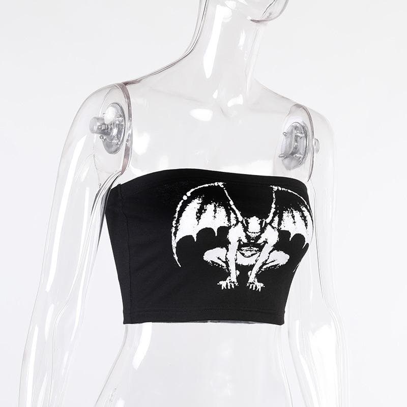 Bat print contrast backless tube crop top