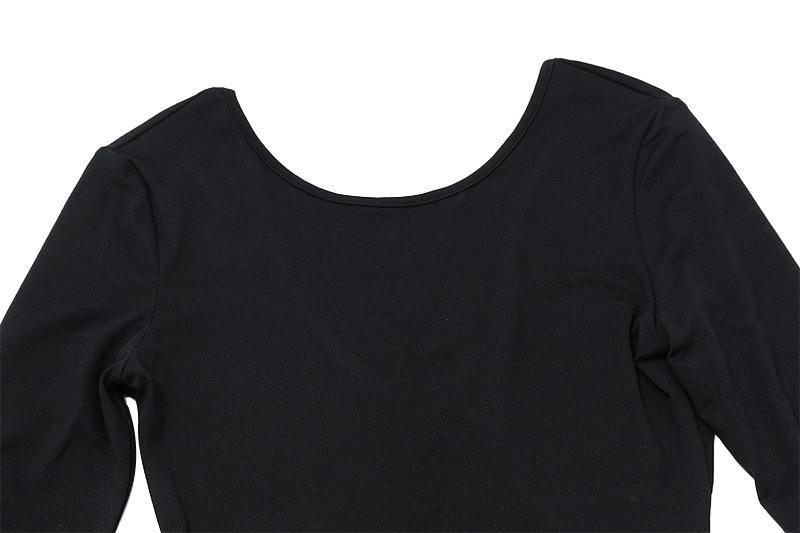 Long sleeve round neck solid backless slit top