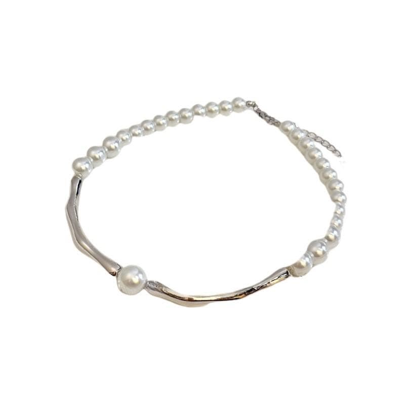 Beaded faux pearl solid choker necklace