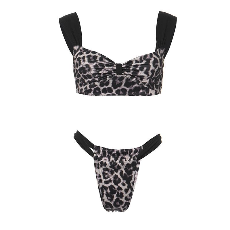 Leopard print patchwork backless crop pant set