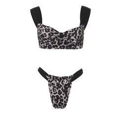 Leopard print patchwork backless crop pant set
