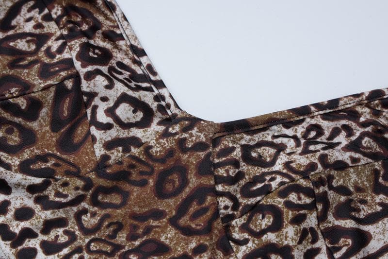 Leopard print v neck backless cami bodysuit