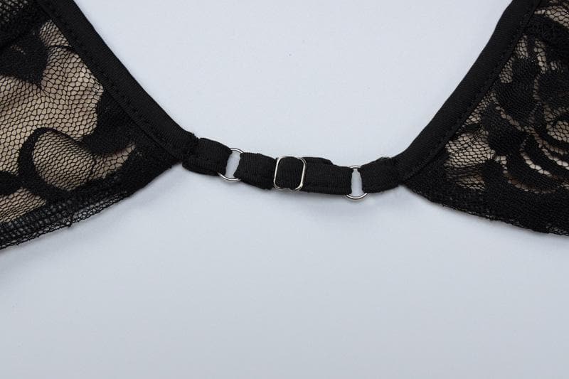 Long sleeve hollow out contrast lace 2 piece cut out top