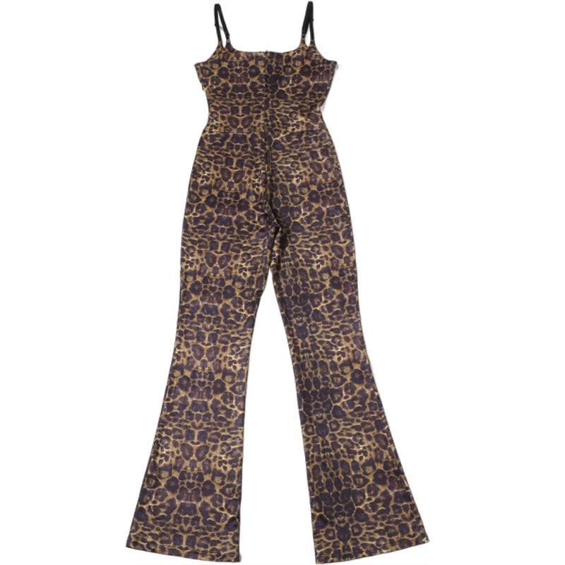 Leopard print zip-up backless cami jumpsuit