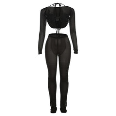 Halter shrug textured see through pant set
