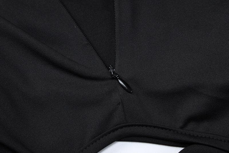 Long sleeve hollow out zip-up irregular solid cut out top