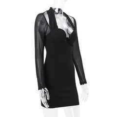 Long sleeve halter mesh zip-up mini dress