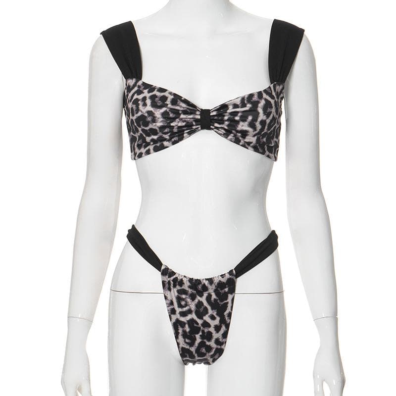 Leopard print patchwork backless crop pant set