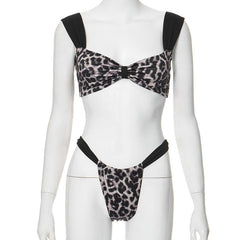 Leopard print patchwork backless crop pant set