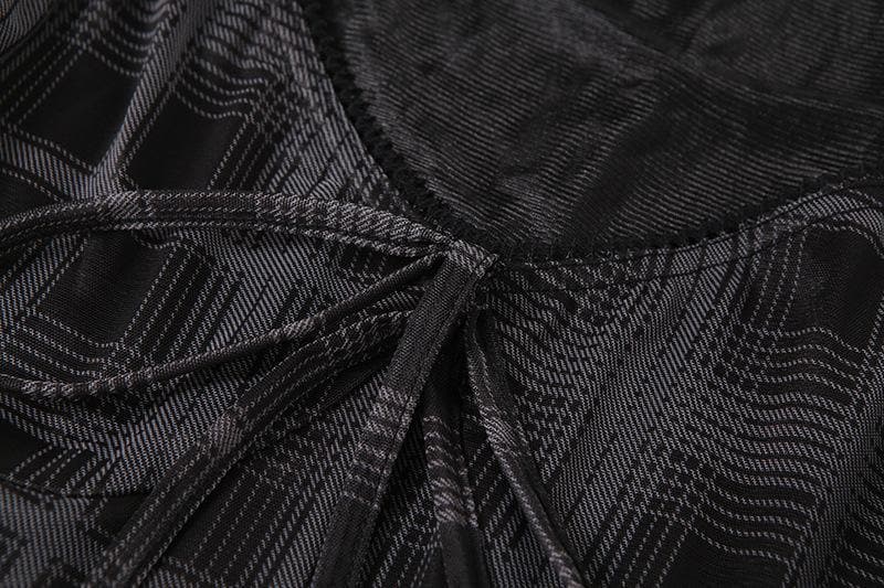 Mesh short sleeve plaid A line ruffled dress