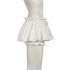 A line drawstring ruched ruffle solid mini skirt