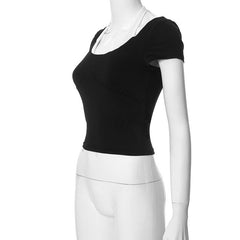 Halter u neck contrast short sleeve top