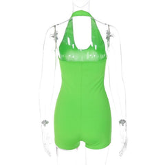 Halter u neck backless solid sleeveless romper