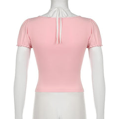 Halter short sleeve bowknot ruffle top