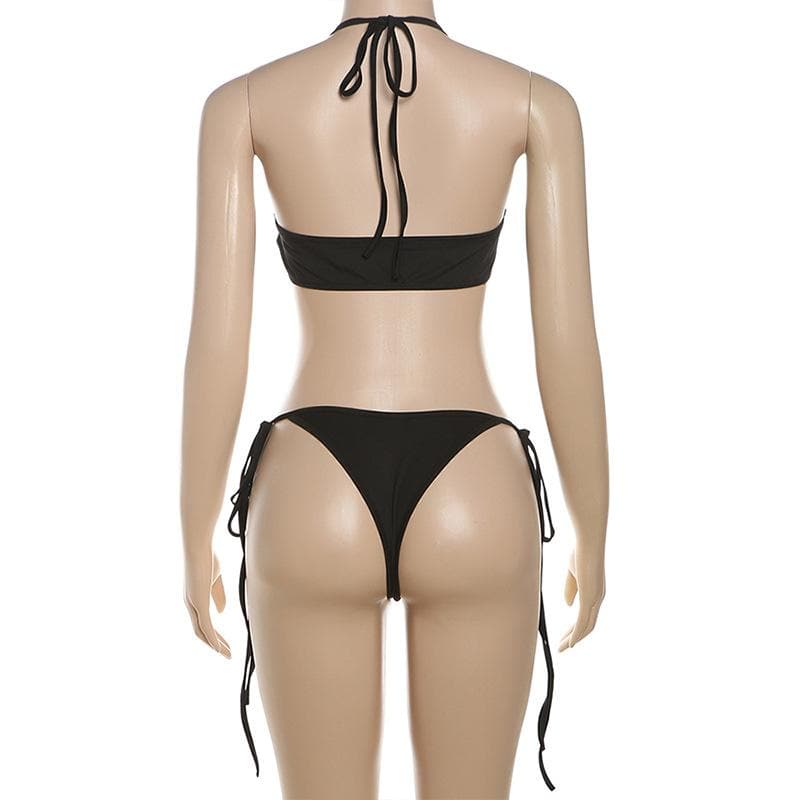 Halter flower applique faux pearl beaded pant set