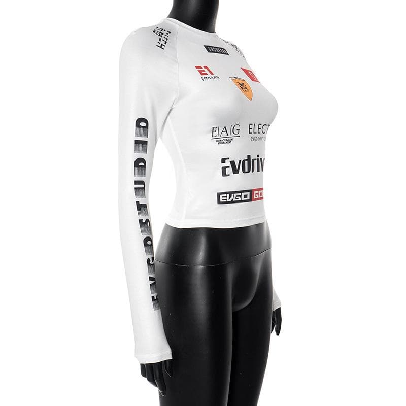 Long sleeve crewneck abstract contrast top