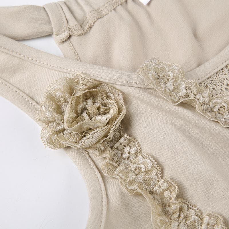 Metal chain sleeveless lace hem irregular solid top
