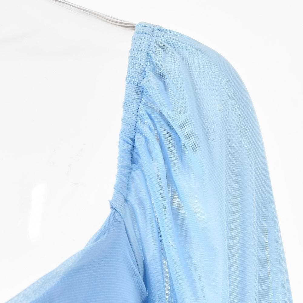 Mesh solid long sleeve ruched notch neck zip-up mini dress