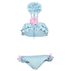 Halter ruffle flower applique self tie 3 piece pant set