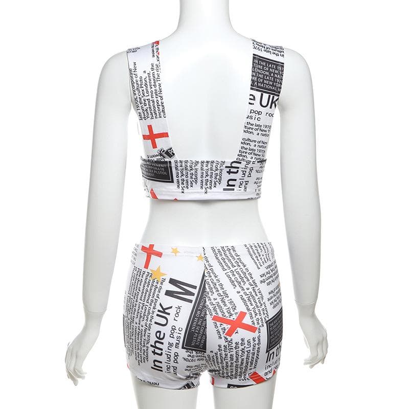 Letter print low cut backless pant set