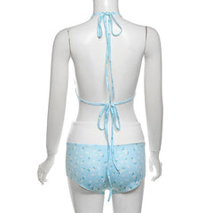 Halter self tie bowknot flower print pant set