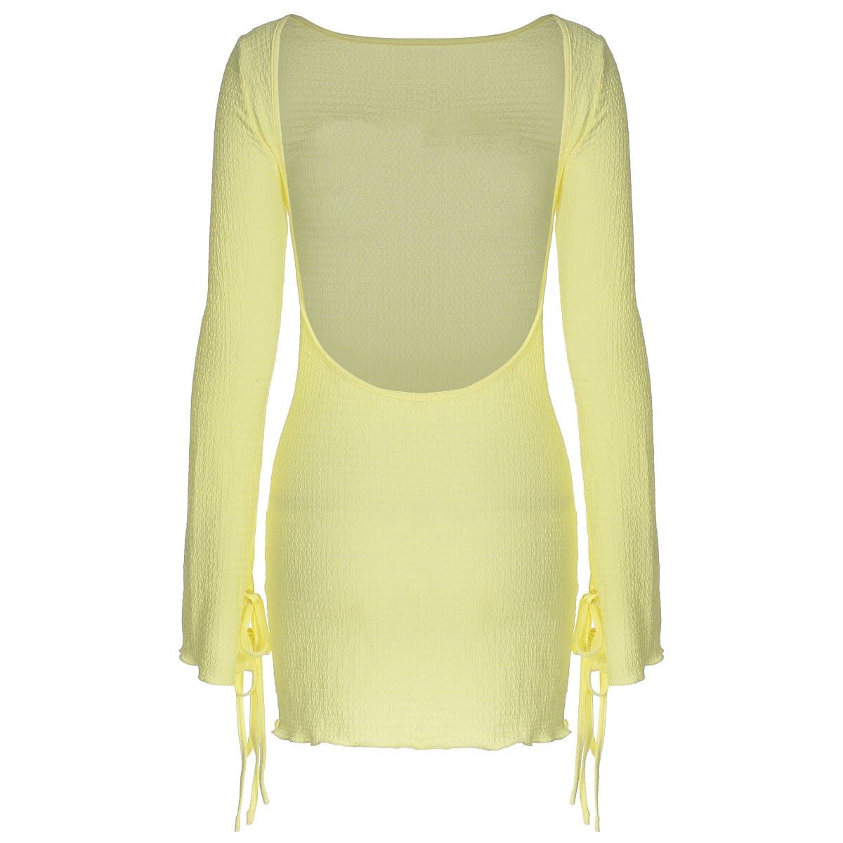 Long sleeve backless self tie mini dress