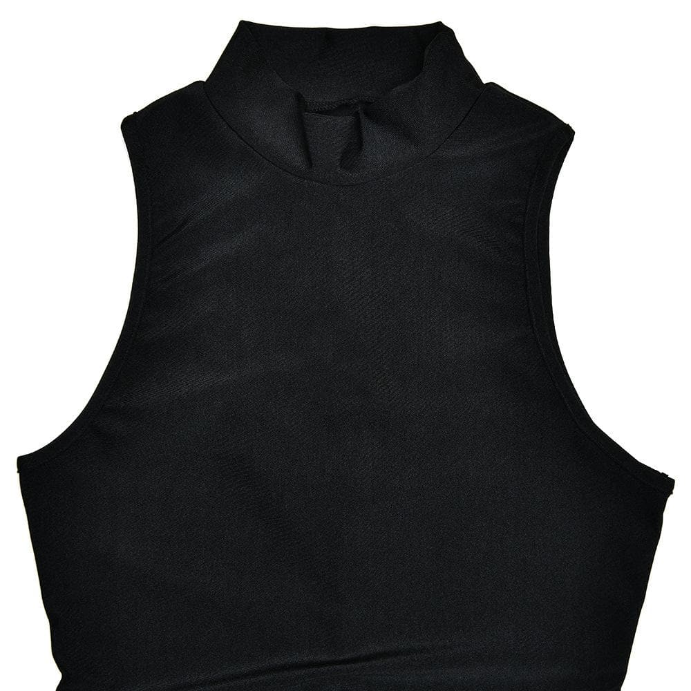 High neck ruffle ruched solid mini dress