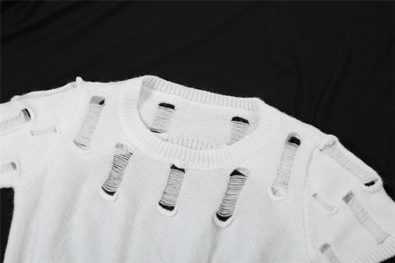 Hollow out short sleeve crewneck knitted backless jumpsuit