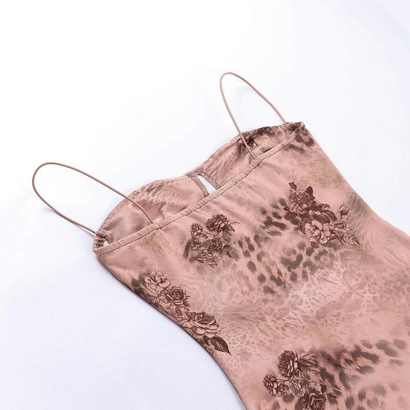 Leopard print sweetheart neck backless cami mini dress