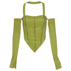 Long sleeve off shoulder patchwork halter top
