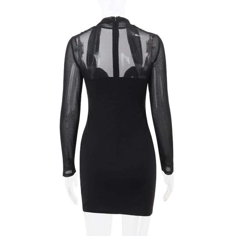 Long sleeve halter mesh zip-up mini dress