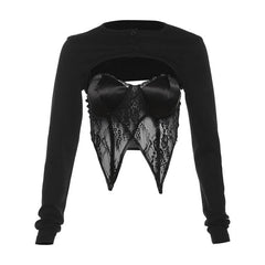 Long sleeve button lace stitch shrug 2 piece top