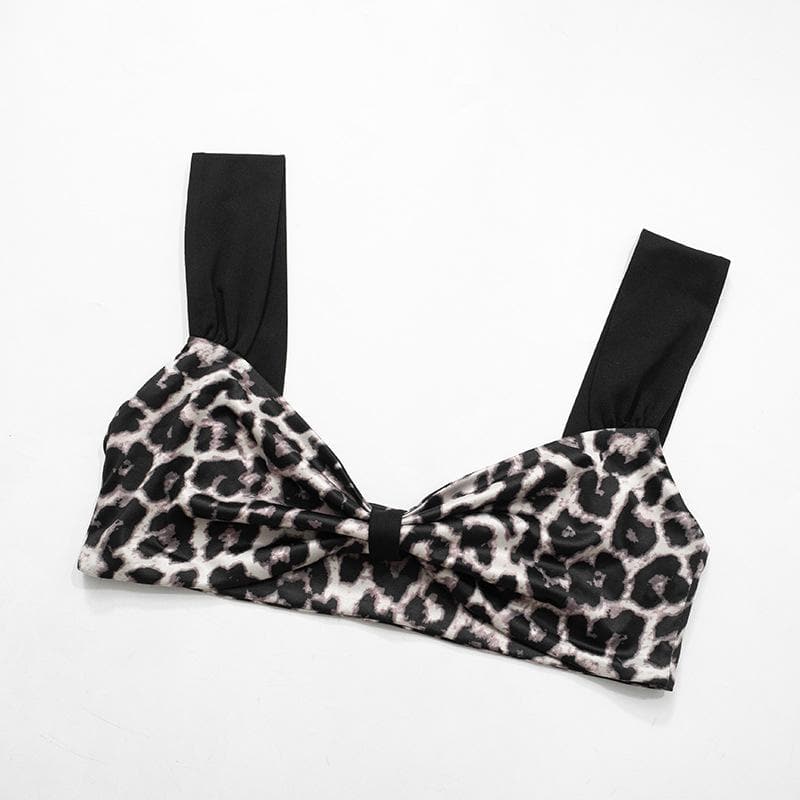 Leopard print patchwork backless crop pant set