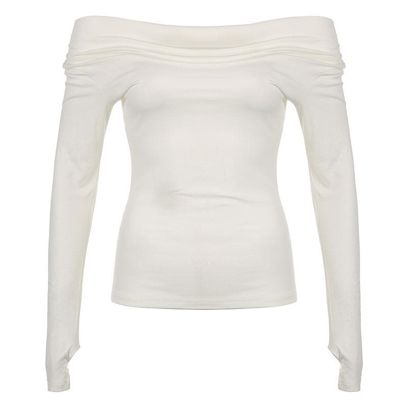 Long sleeve off shoulder ruched solid gloves top