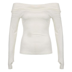 Long sleeve off shoulder ruched solid gloves top