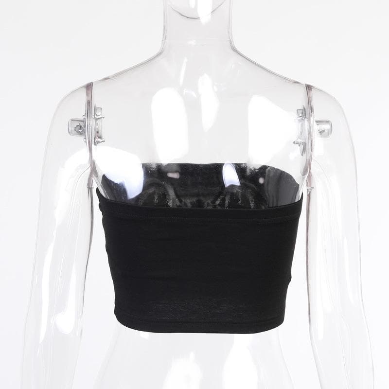 Bat print contrast backless tube crop top