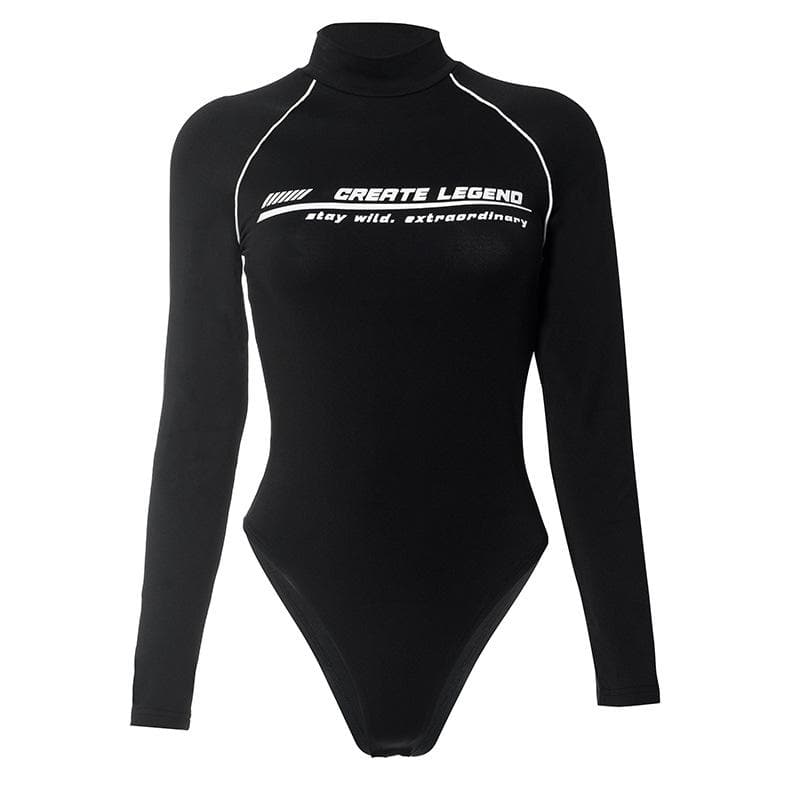 Long sleeve high neck button contrast bodysuit