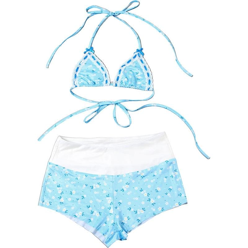 Halter self tie bowknot flower print pant set