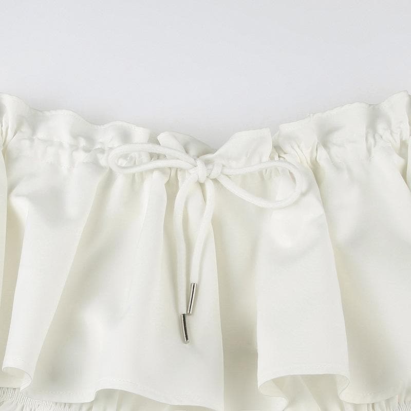 A line drawstring ruched ruffle solid mini skirt