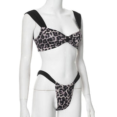 Leopard print patchwork backless crop pant set