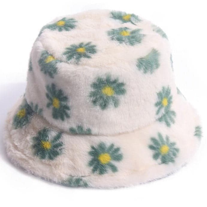 Flower pattern contrast fluffy fisherman bucket hat