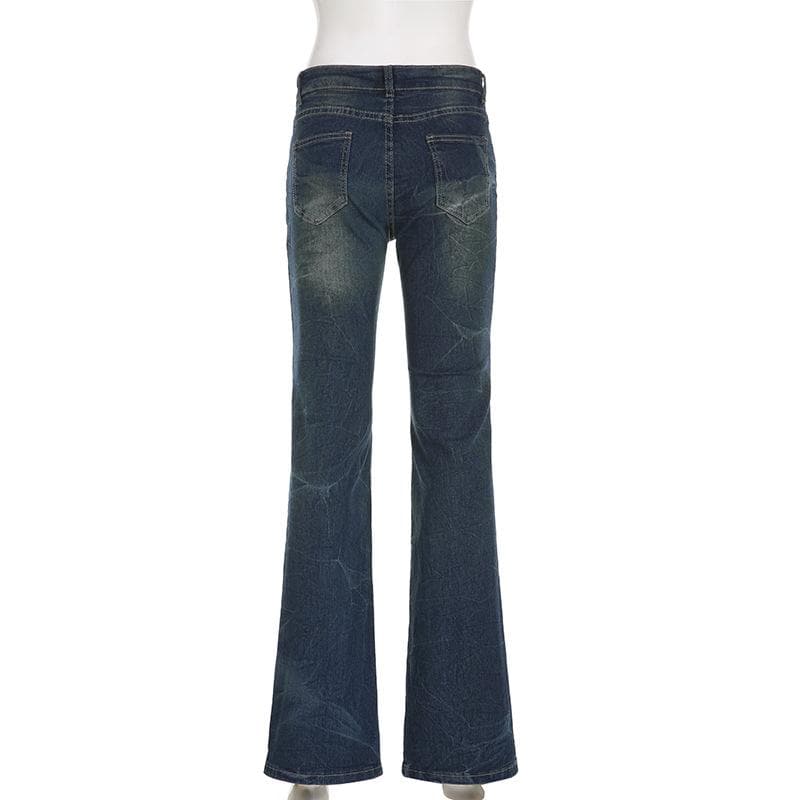 Abstract contrast low rise flared jeans