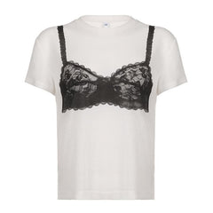 Bra pattern contrast short sleeve crewneck top