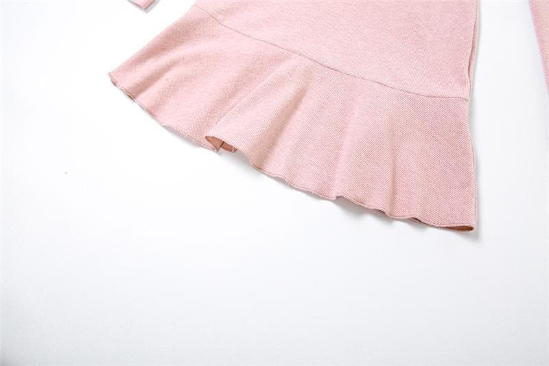 Long sleeve solid ruched ruffle mini dress - Final Sale