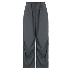 High rise solid drawstring pocket wide leg cargo pant