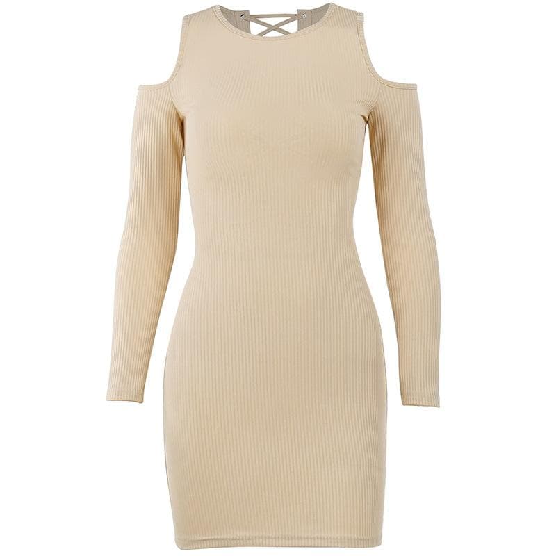 Long sleeve solid hollow out lace up self tie cut out mini dress