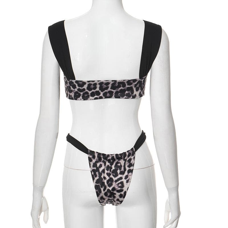 Leopard print patchwork backless crop pant set
