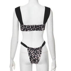 Leopard print patchwork backless crop pant set